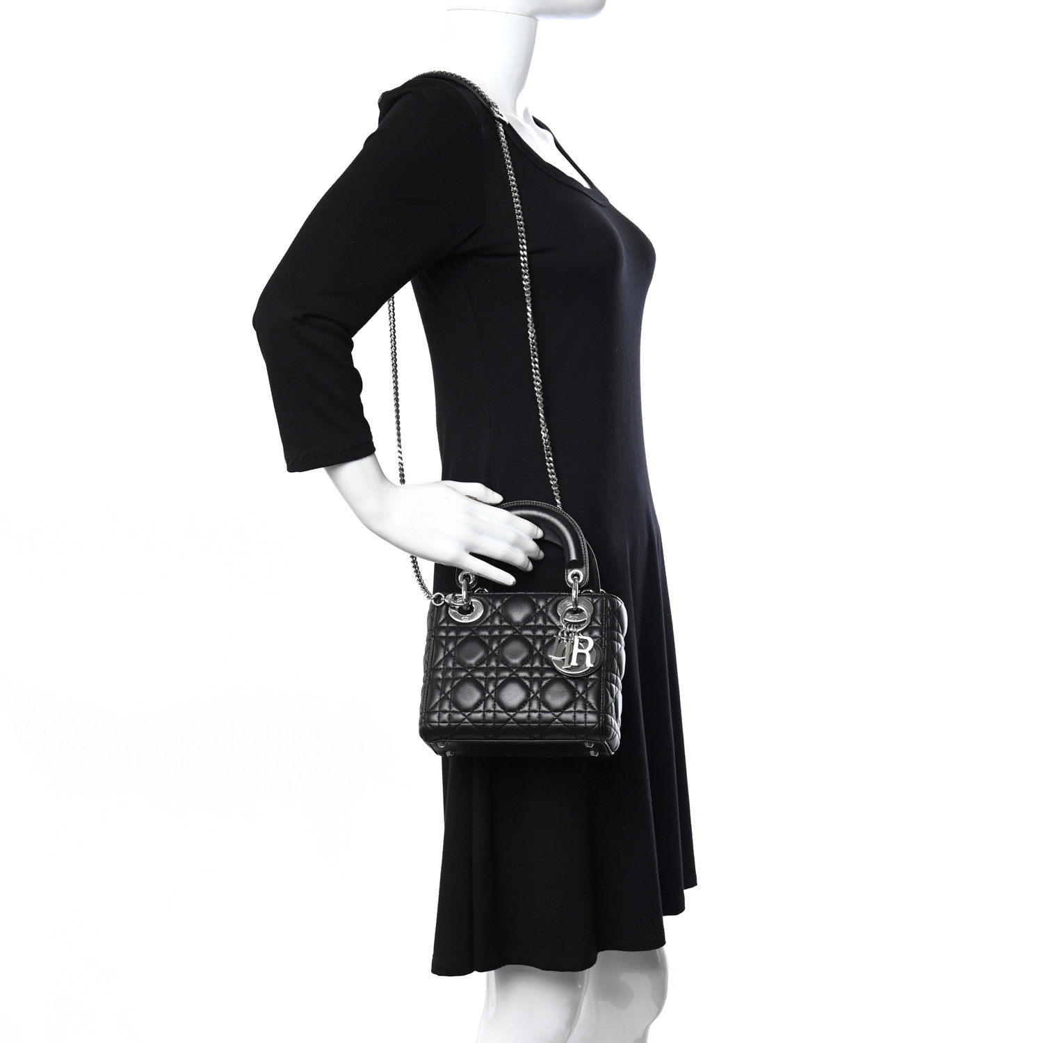 Lambskin Cannage Mini Lady Black(6.5 x 6 x 3 in)