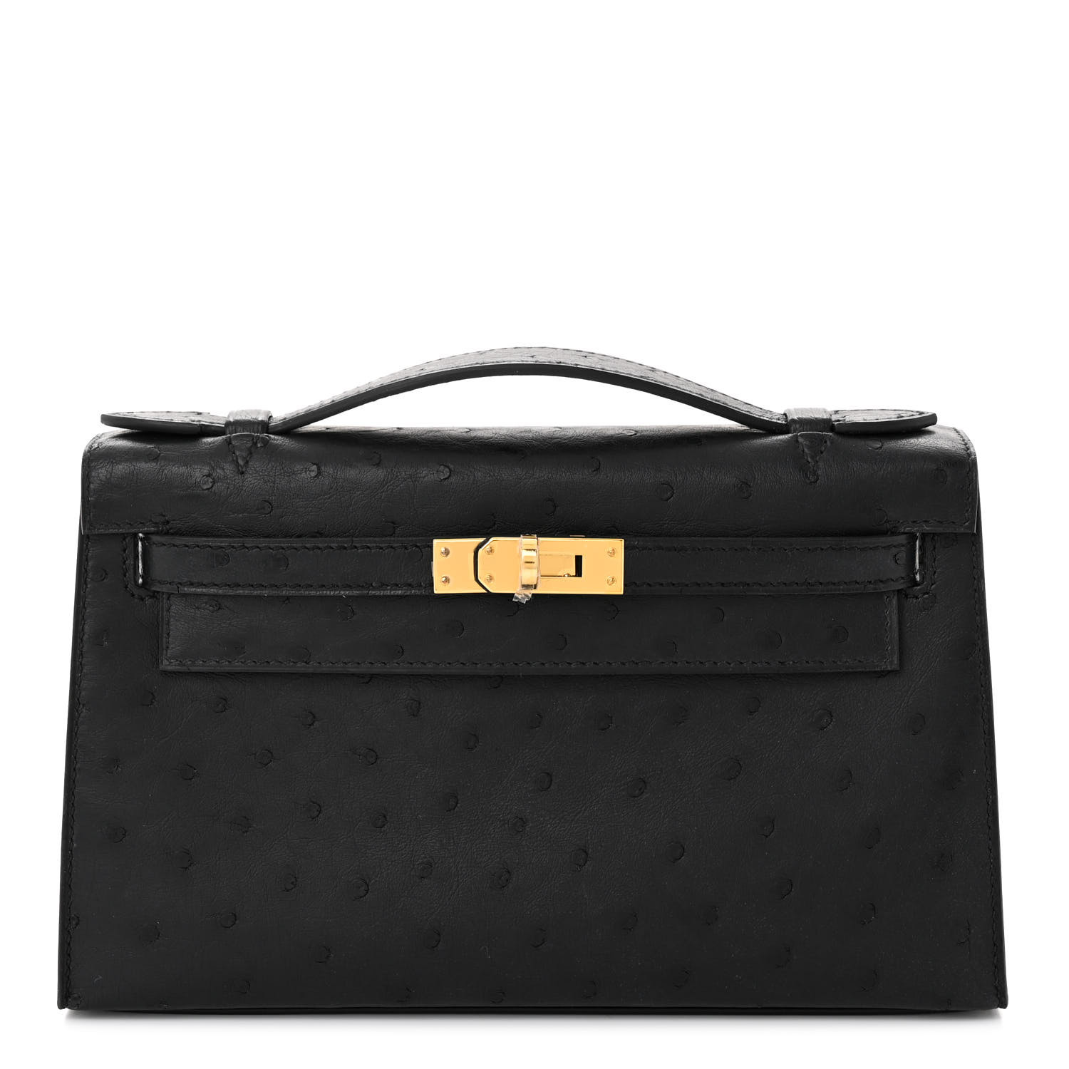 Ostrich Kelly Pochette Black
