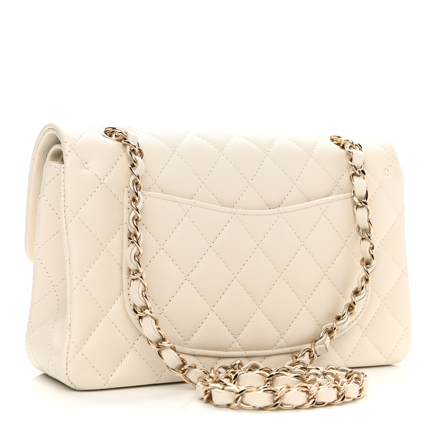 Caviar quilted Medium Double clamshell off-white